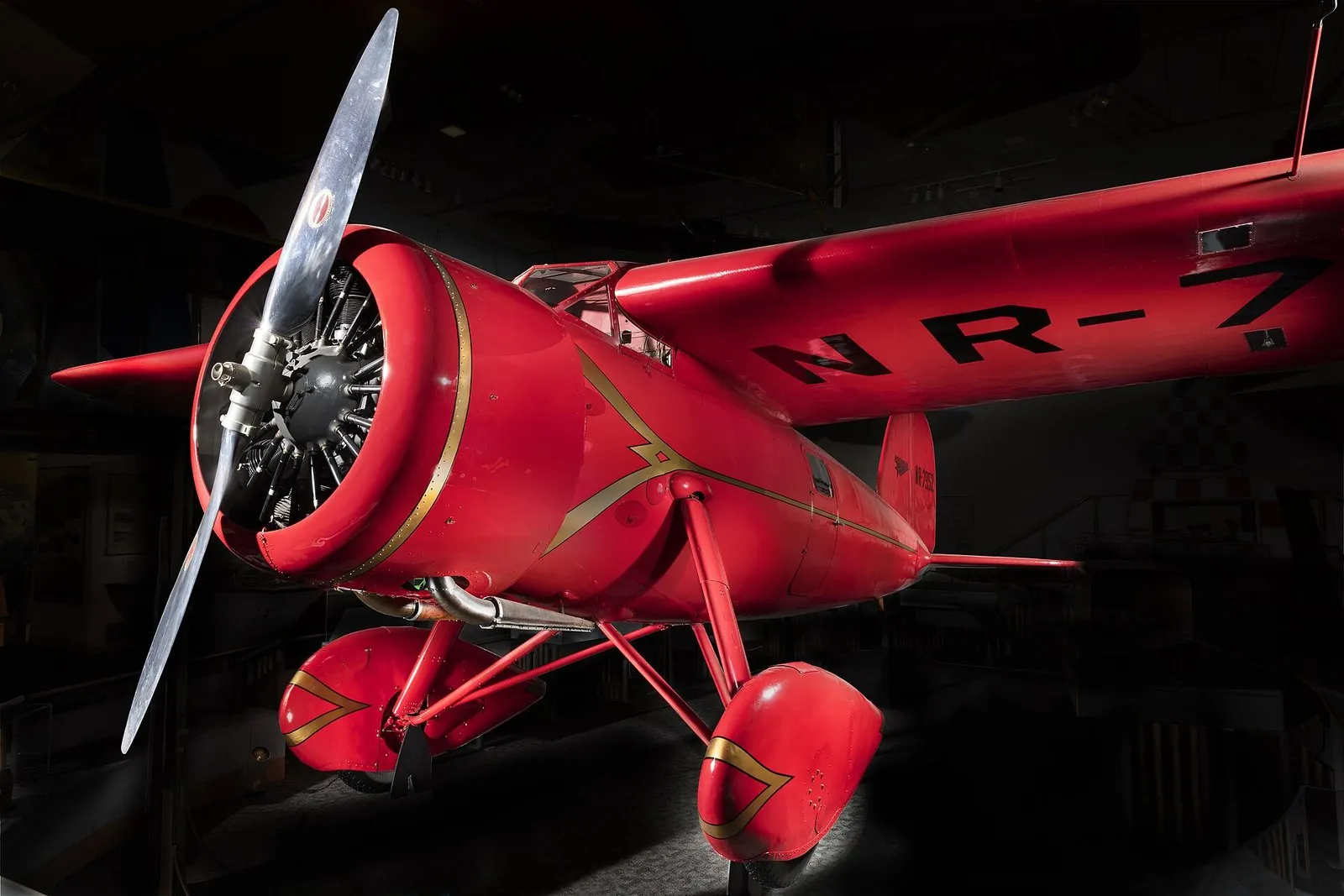 Amelia Earhart's red Lockheed Vega 5B, one of the aircraft on display at the Air and Space Museum