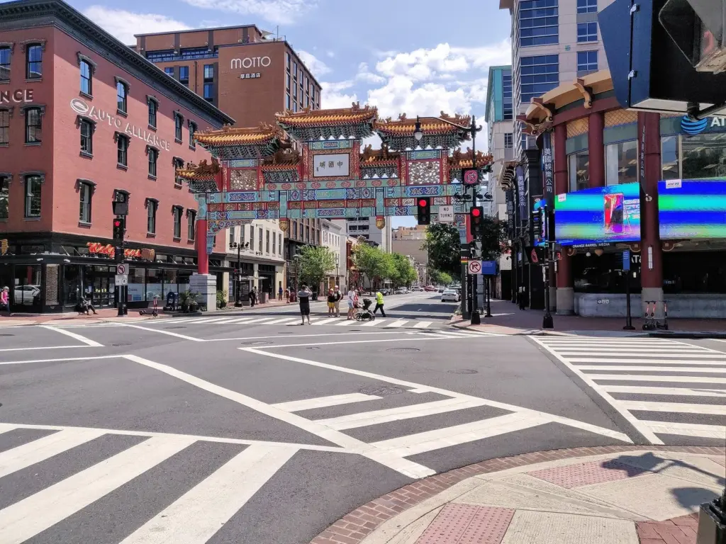 The ornate Friendship Archway spanning H Street in Washington's Chinatown