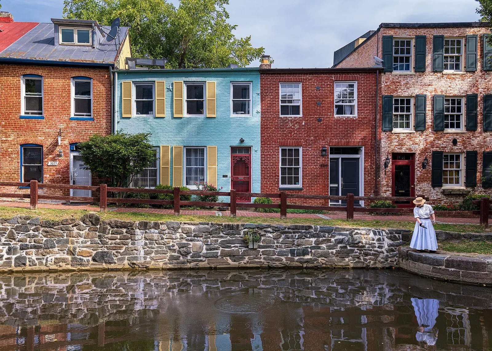 Where to stay in Washington DC: brick and painted rowhouses along the C&O Canal in Georgetown