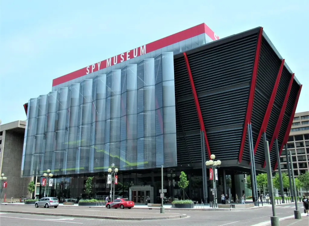 The International Spy Museum's angled glass and steel building at L'Enfant Plaza
