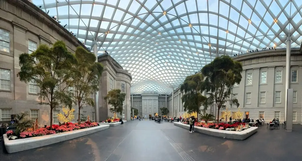 Glass-roofed Kogod Courtyard between the National Portrait Gallery and the Smithsonian American Art Museum