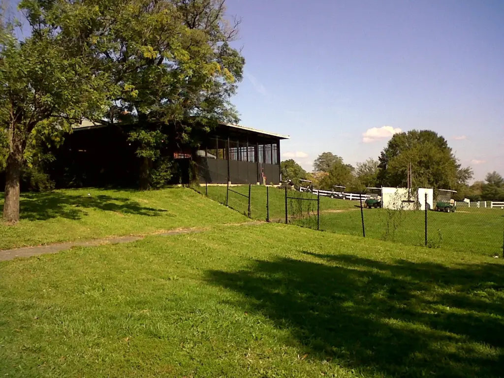 The clubhouse and grassy slope at Langston Golf Course in Northeast Washington
