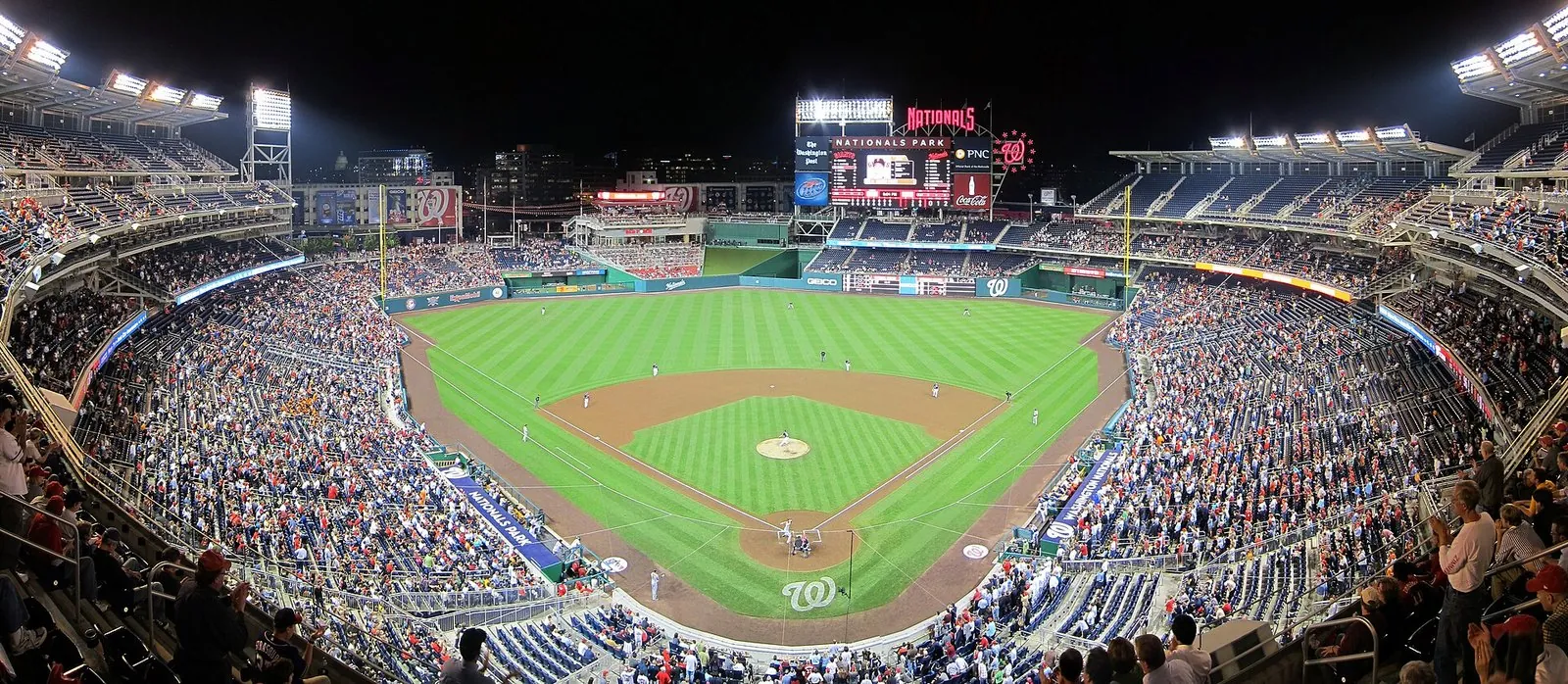 Nationals Park packed for a night game, the best-known venue in Washington DC sports