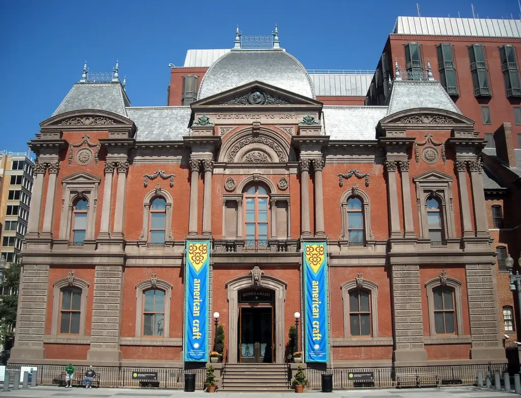 Red-brick Second Empire facade of the Renwick Gallery on Pennsylvania Avenue