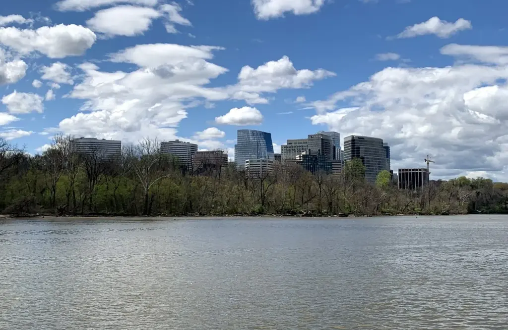 The high-rise skyline of Rosslyn in Arlington, Virginia, seen across the Potomac River